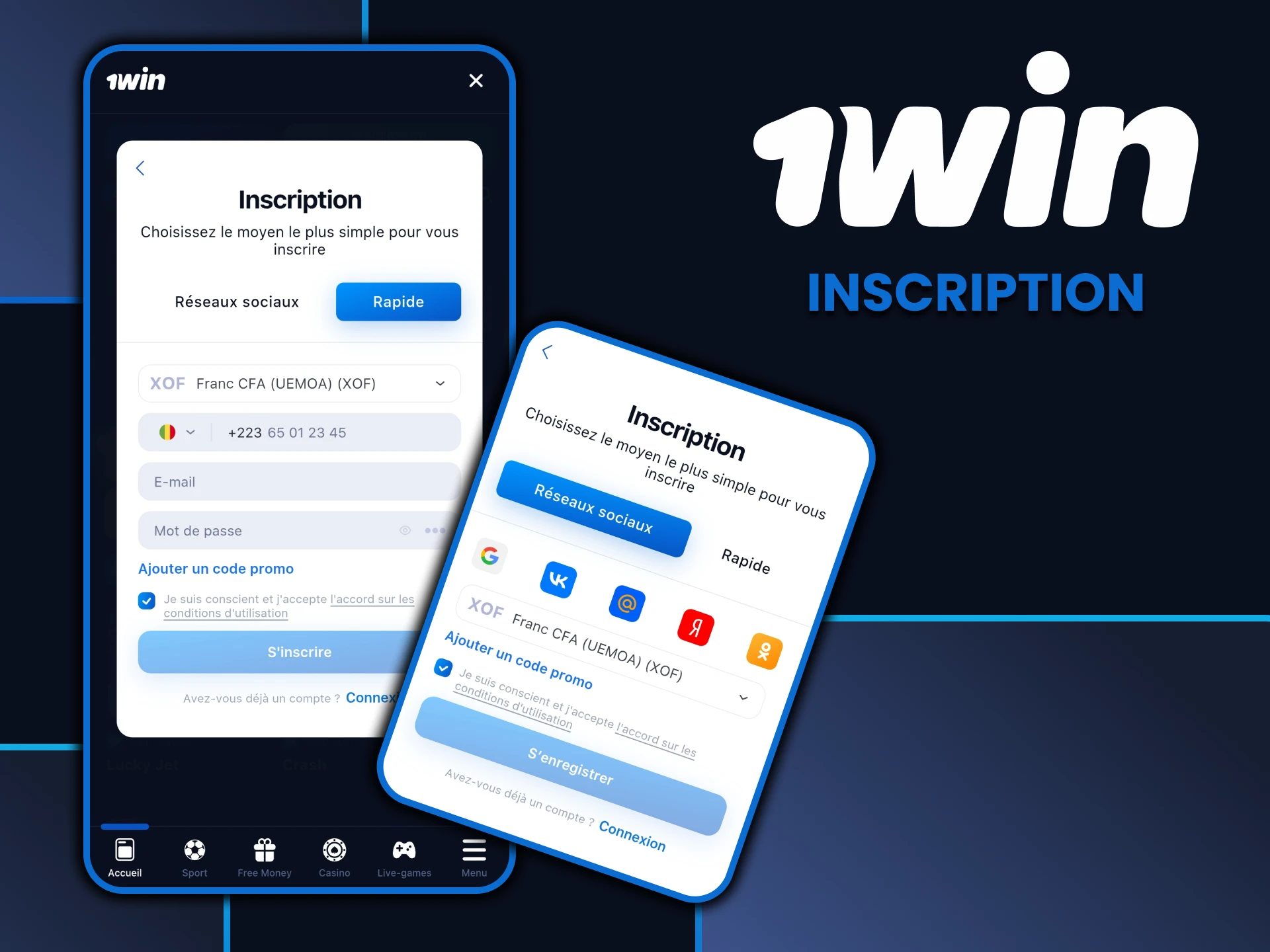 Inscrivez-vous dans l'application 1win.