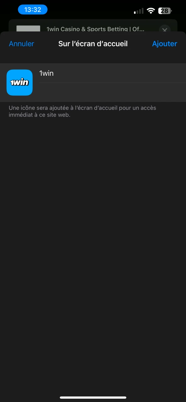 Ajoutez l'application 1win pour iOS.