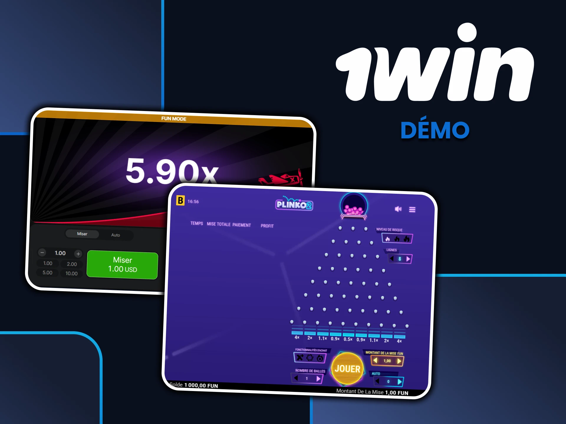 Vous pouvez essayer la version démo des jeux de casino sur 1win.