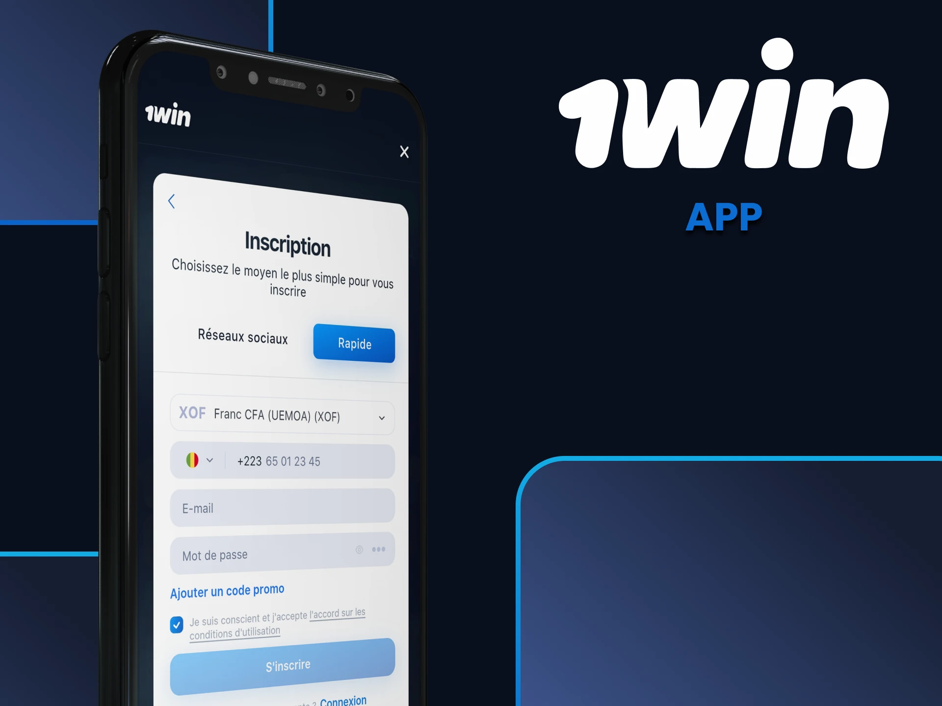 Vous pouvez vous inscrire dans l'application 1win.