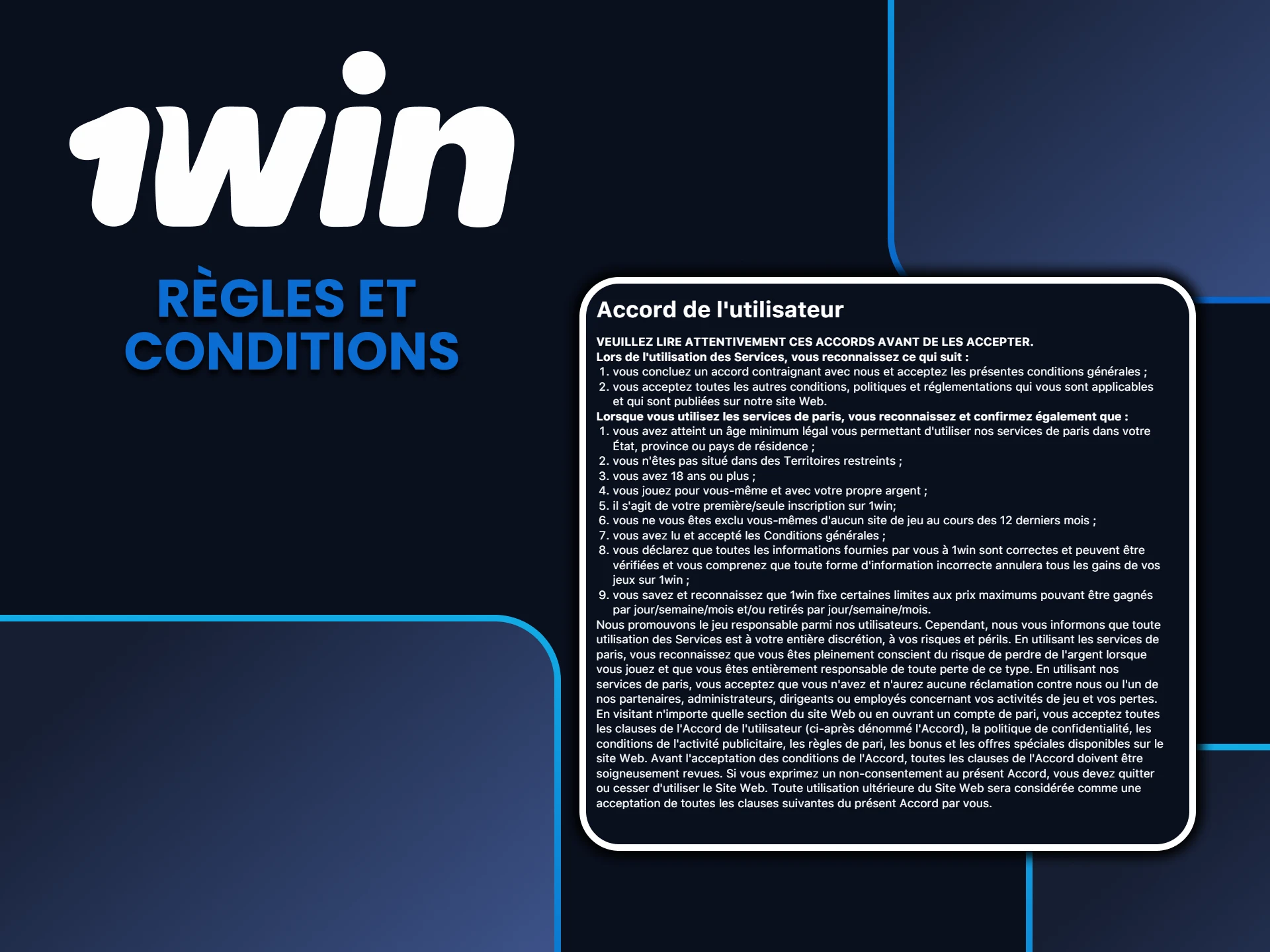 Étudiez les conditions d'inscription sur 1win.