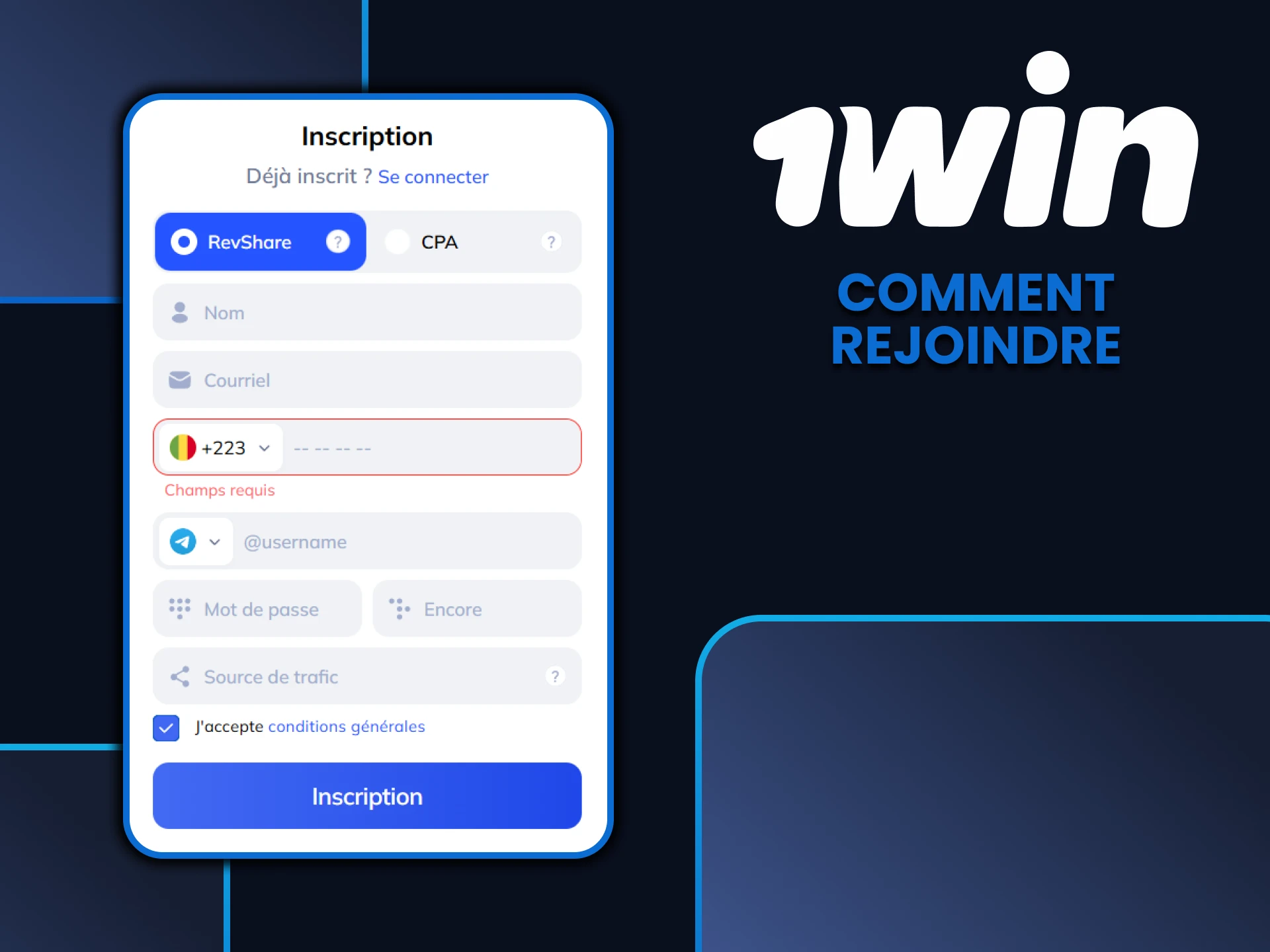 Rejoindre le programme d'affiliation 1win est très simple.