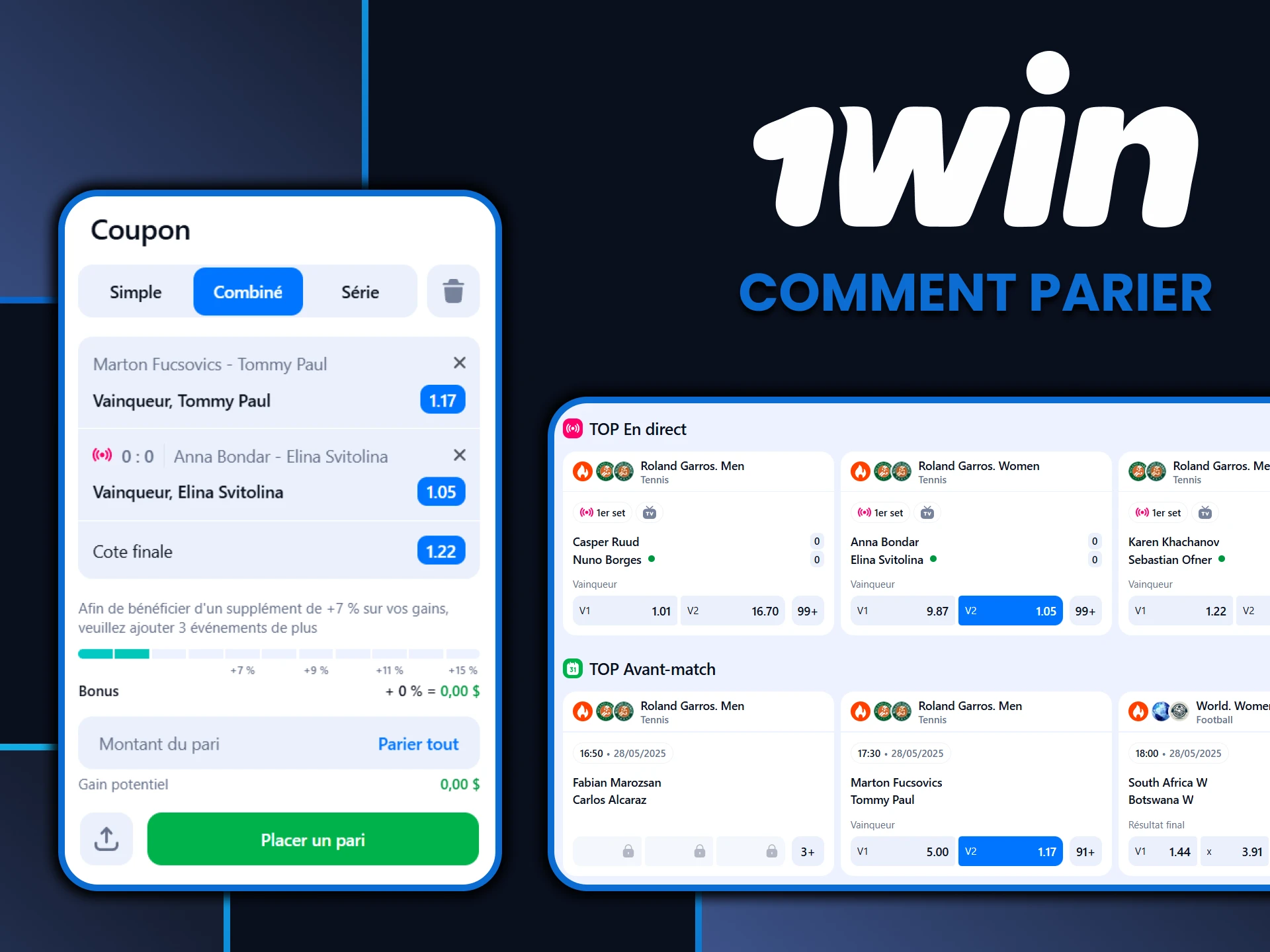Rendez-vous dans la section sports pour placer un pari sur 1win.