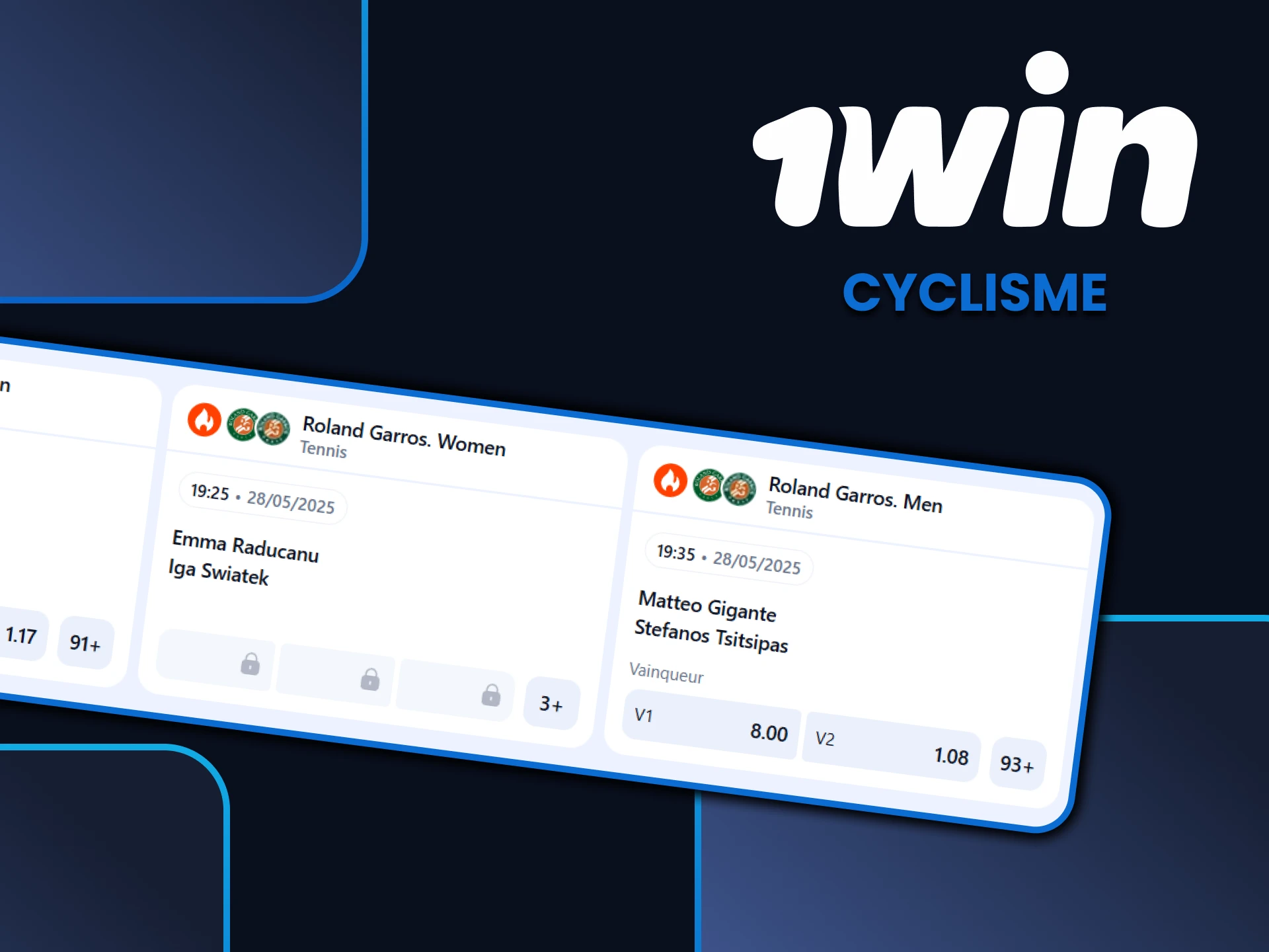 Vous pouvez choisir des courses cyclistes dans la section sports pour parier sur 1win.