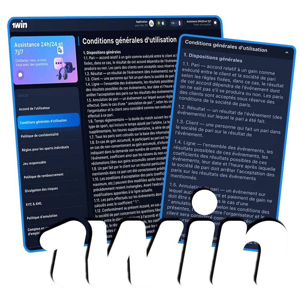 Consultez les conditions générales avant de jouer sur 1Win.